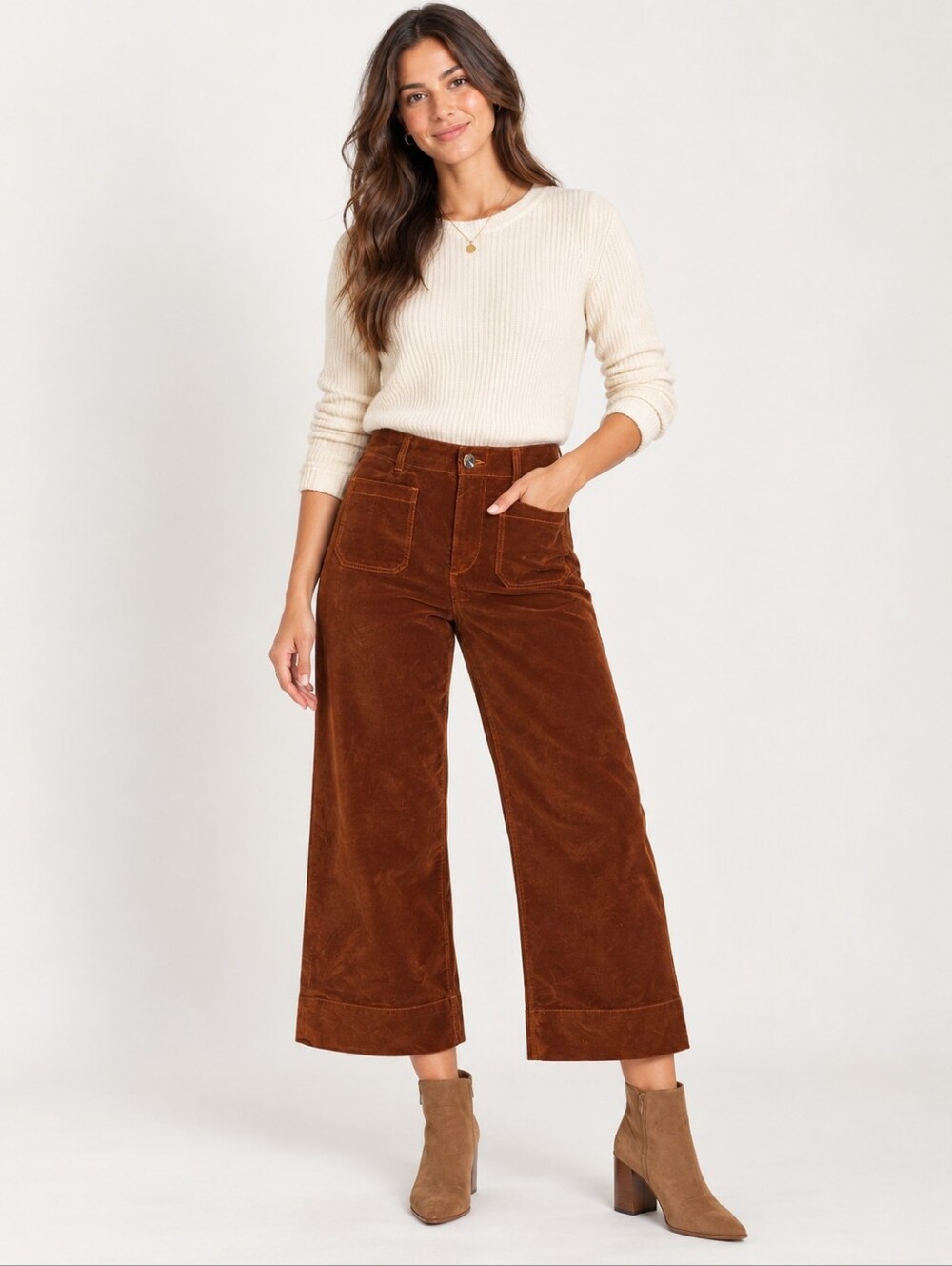 ❤️ VELVET HEART HIGH RISE WIDE LEG CROP PANTS, BROWN, 8 (29)